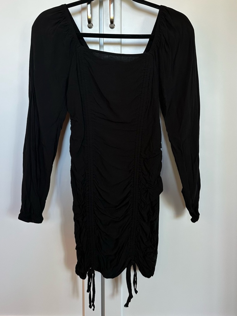 Wild Fable Black Ruched Long-Sleeve Square Neck Dress